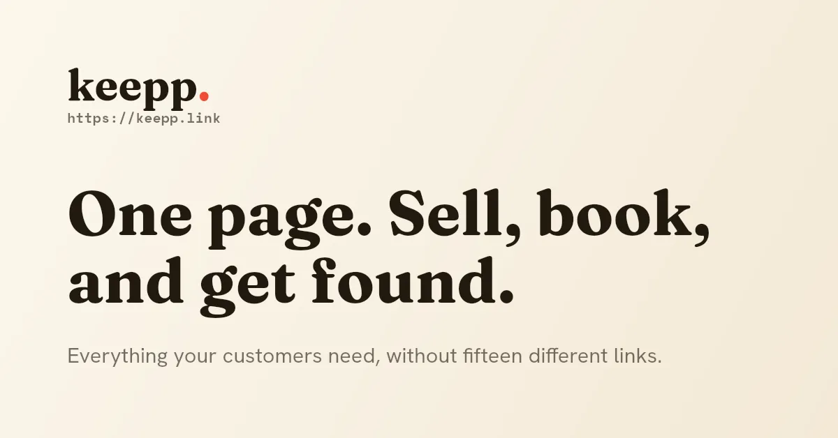 Text graphic reading "One page. Sell, book, and get found."