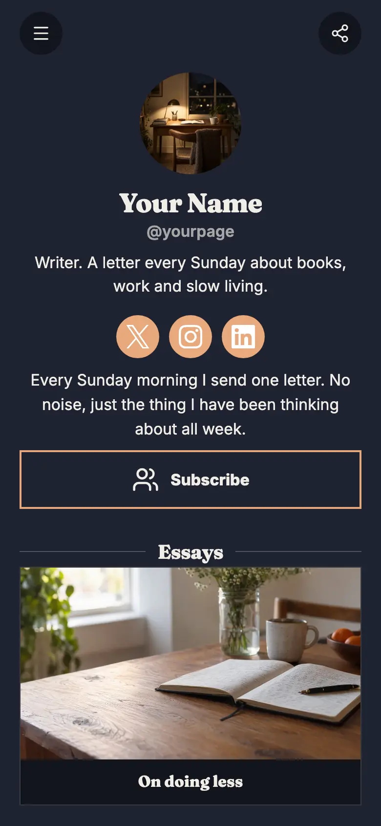 The Writer & Newsletter template